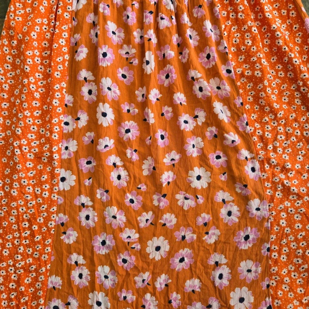Free People Orange Floral Mixed Print Midi Dress XL, Boho‎ Cottagecore